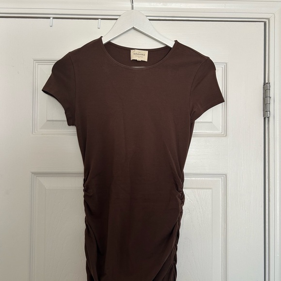 Sezane Phillipa Dress in Tonka Size M Brown Cinched Bodycon Dress - Picture 5 of 10